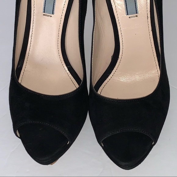 Prada Black Suede Leather Open Toe Calzature Donna Camoscio Basic Platforms 37.5 - Picture 2 of 10